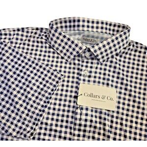 NWT Collars and Co Mens 2XL Relaxed Shirt Dress Collar Golf Polo Navy Gingham